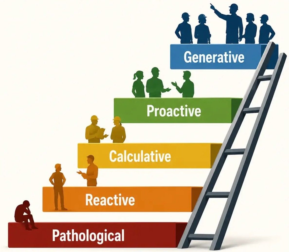 Safety culture ladder: Pathological, Reactive, Calculative, Proactive, Generative